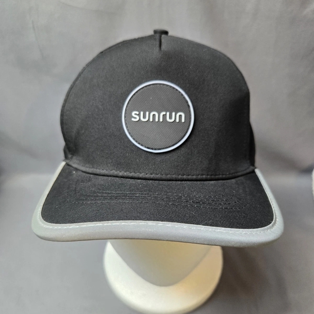 Sunrun Strapback Hat Black Adjustable Baseball Cap Reflective Trim Mesh Back
